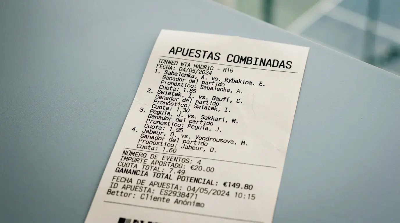 Boleto de apuestas con múltiples selecciones de tenis