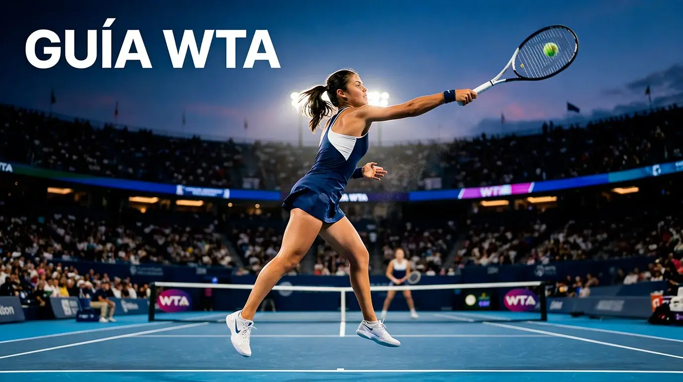 Jugadora de tenis WTA profesional en accion durante partido oficial