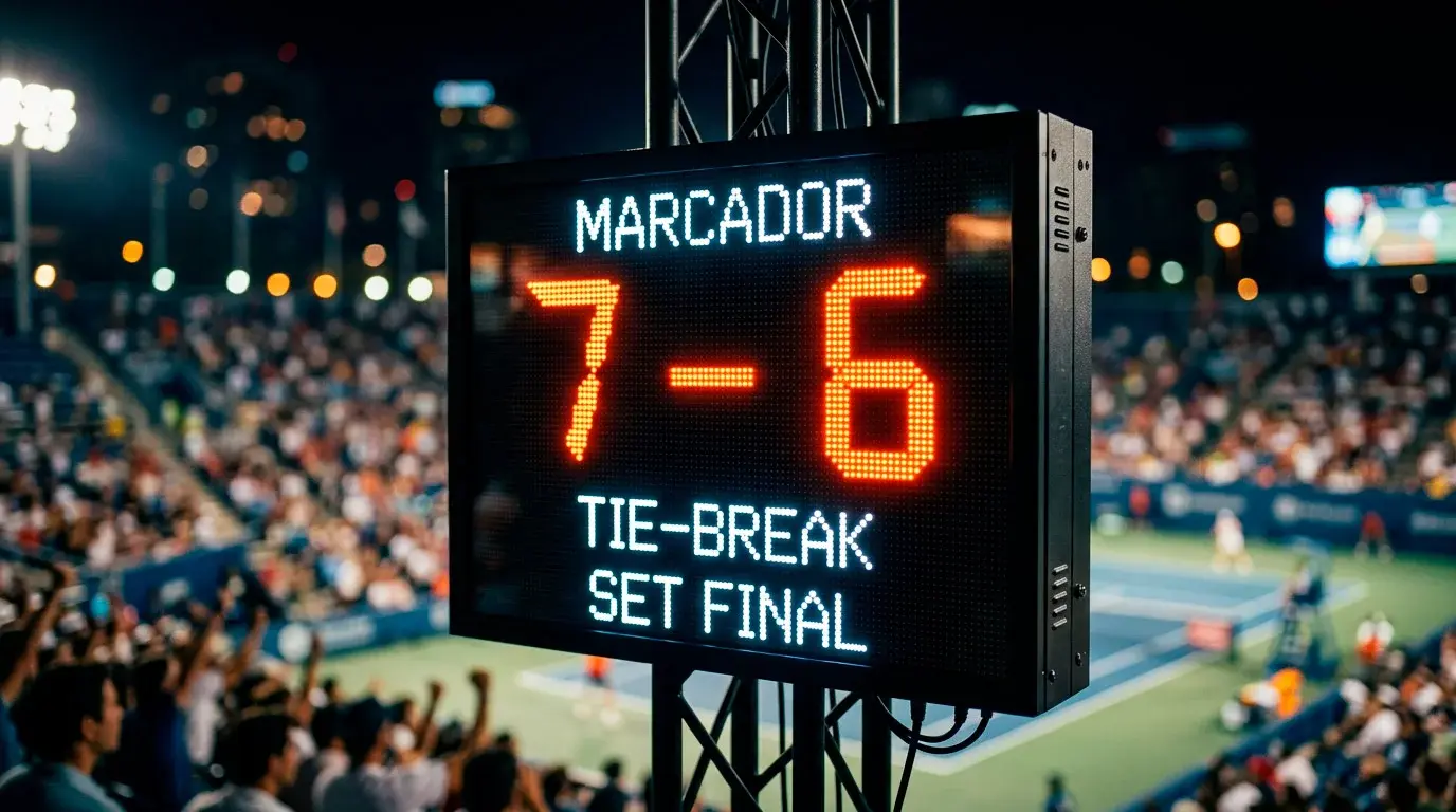 Marcador de tenis mostrando resultado de tiebreak 7-6