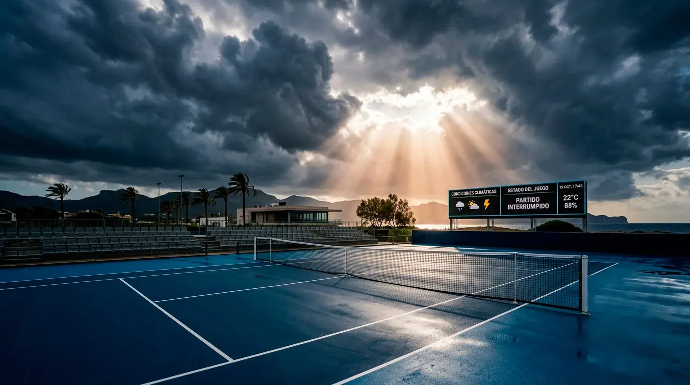 Pista de tenis al aire libre con cielo parcialmente nublado