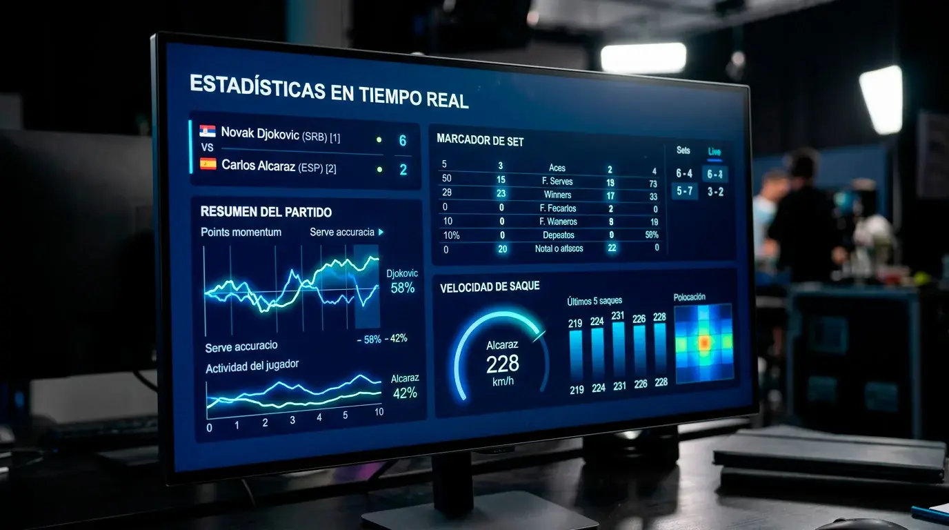 Pantalla con estadísticas de tenis en vivo actualizándose