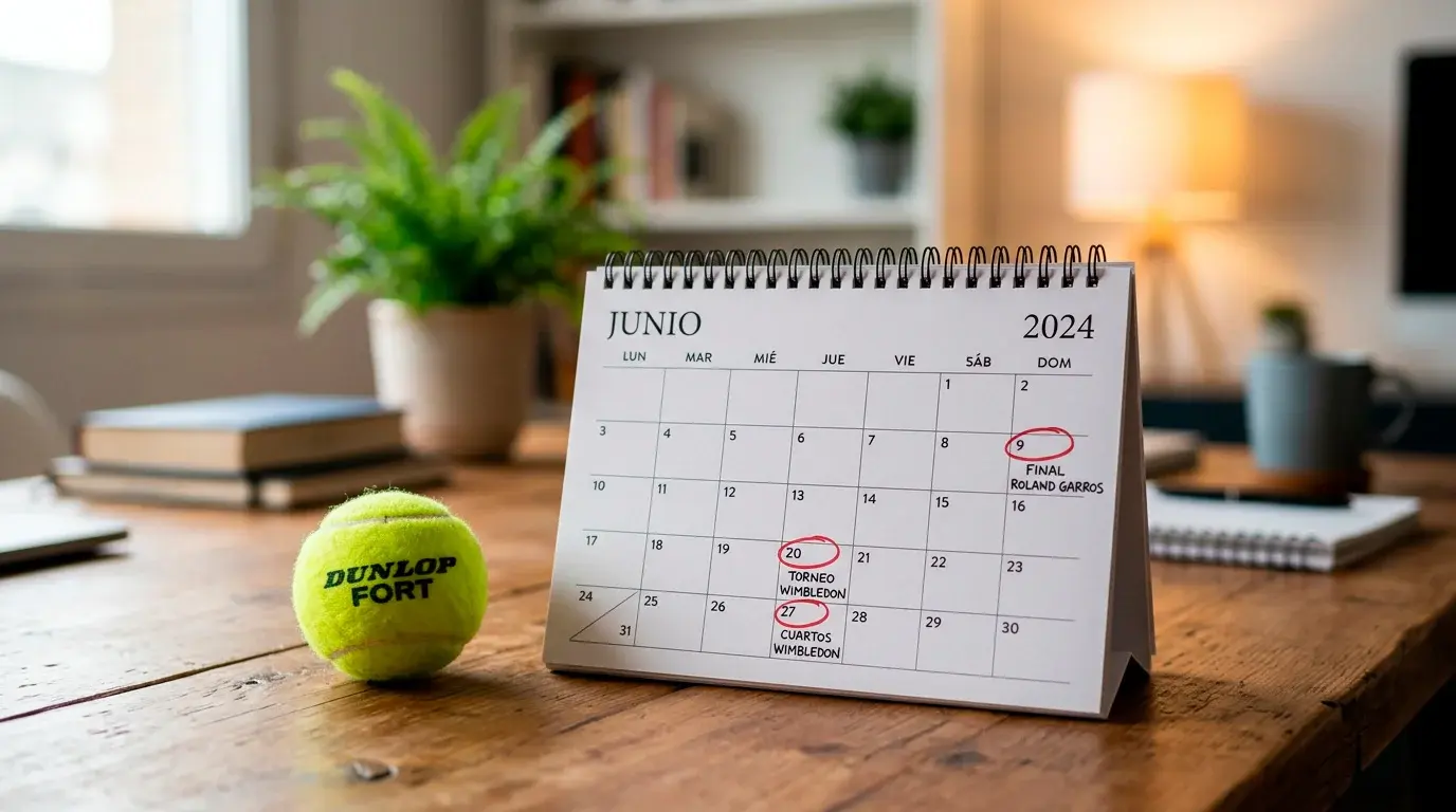 Calendario deportivo con fechas de torneos de tenis marcadas