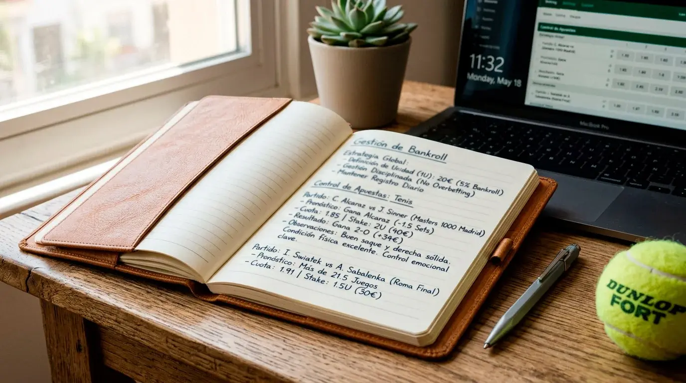 Libreta de registro con analisis de apuestas deportivas