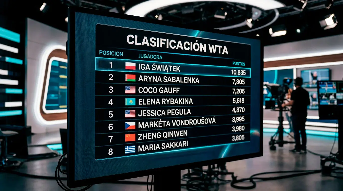 Pantalla mostrando ranking WTA con posiciones de jugadoras
